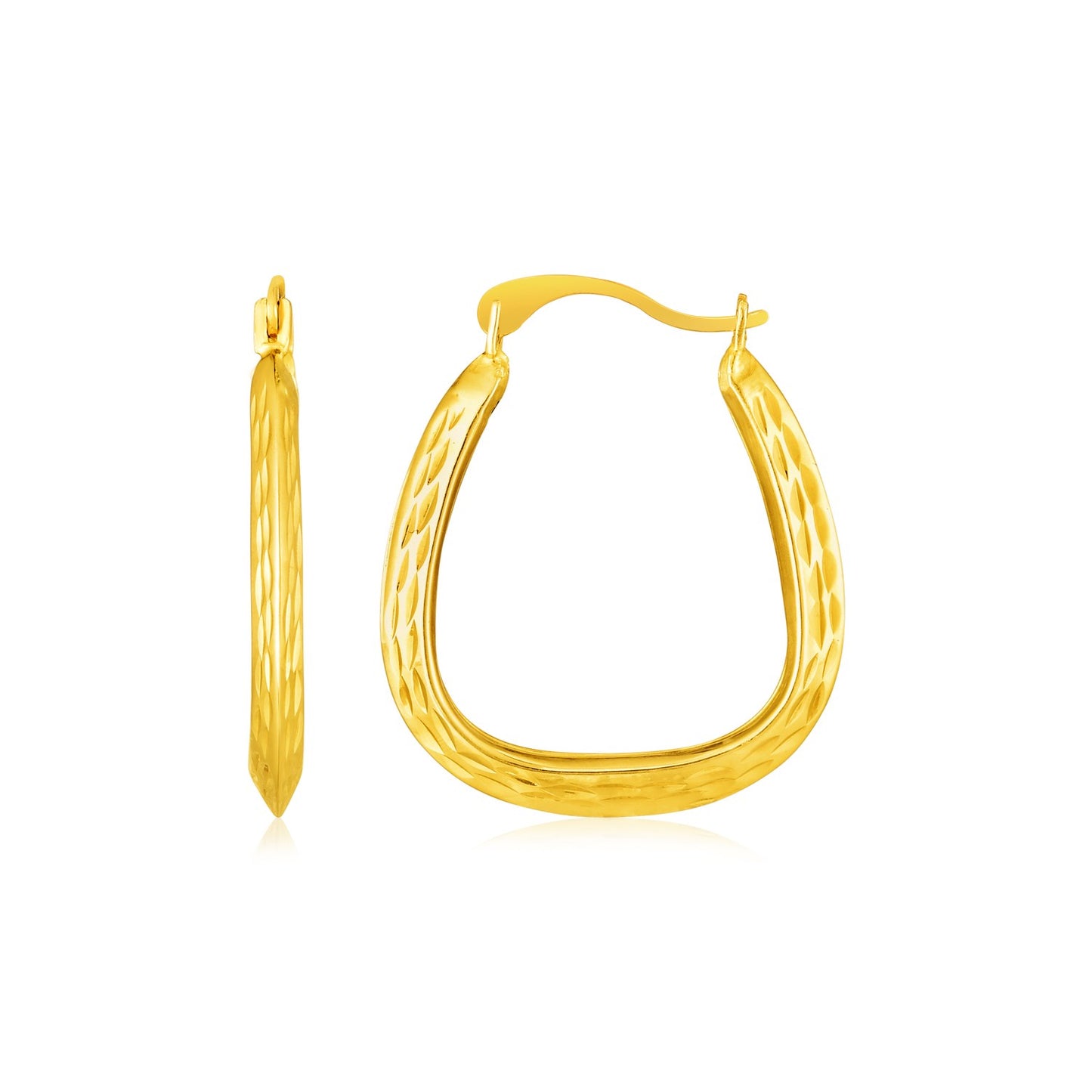 14k Yellow Gold Textured Square Hoop Earrings