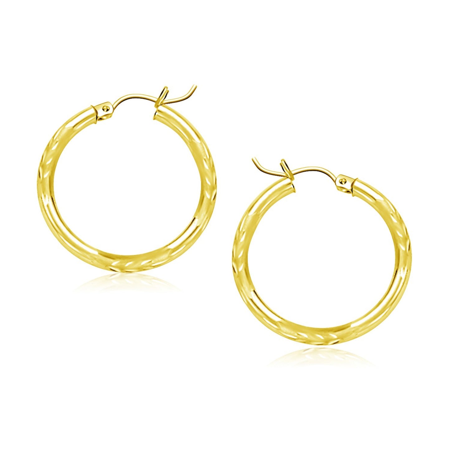 10k Yellow Gold Diamond Cut Hoop Earrings (20mm)