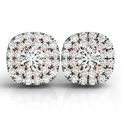 14k White and Rose Gold Cushion Shape Halo Diamond Earrings (3-4 cttw)