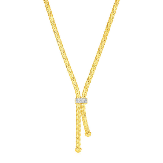 Woven Rope Lariat Necklace with Diamonds in 14k Yellow Gold