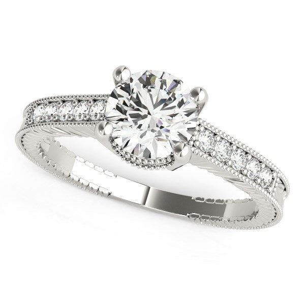 14k White Gold Round Antique Style Diamond Engagement Ring (1 1/8 cttw)
