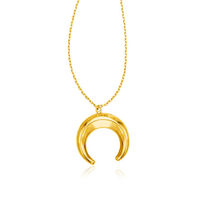 14k Yellow Gold 17 inch Necklace with Domed Moon Motif Pendant