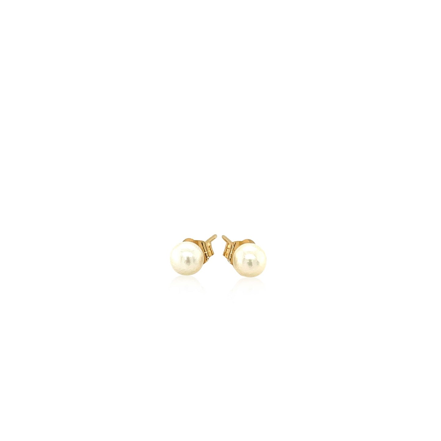 14k Yellow Gold Freshwater Cultured White Pearl Stud Earrings (4.0 mm)