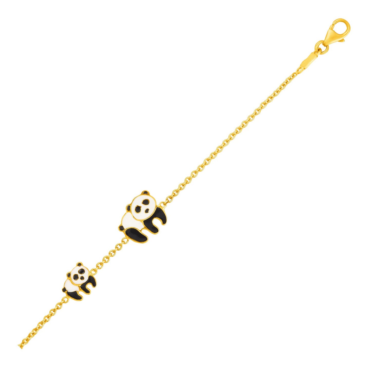 14k Yellow Gold Childrens Bracelet with Enameled Panda Bears