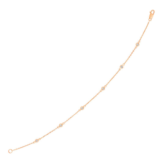 14k Rose Gold 7 inch Bracelet with Diamond Stations