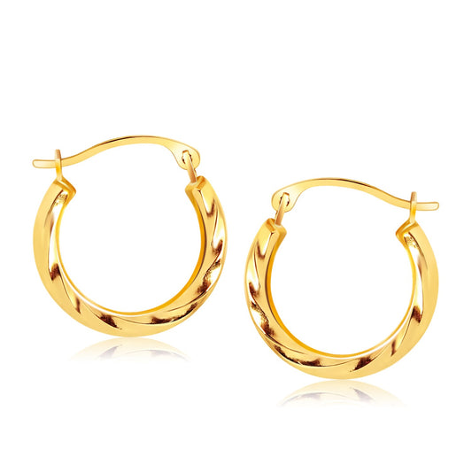 14k Yellow Gold Hoop Earrings in Textured Polished Style (5-8 inch Diameter)