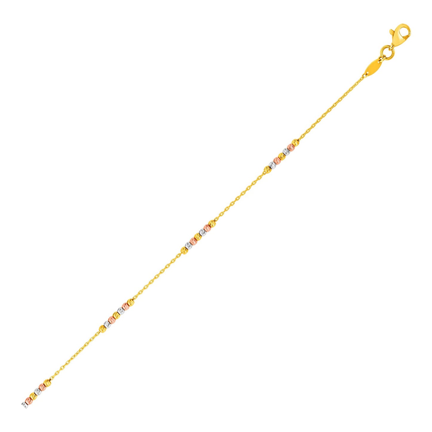 14k Tri Color Gold Anklet with Textured Beads