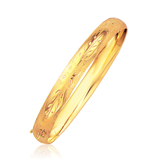 Classic Floral Carved Bangle in 14k Yellow Gold (8.0mm)