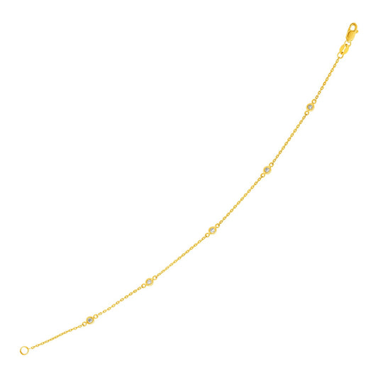 14k Yellow Gold 7 inch Bracelet with Petite Diamond Stations