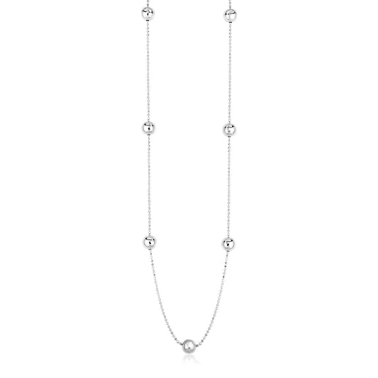 Sterling Silver Station Necklace with Large Polished Beads