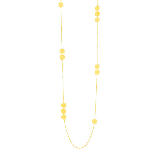 14K Yellow Gold Station Necklace with Polished Hexagons