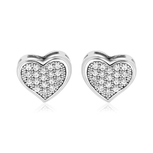 Sterling Silver Heart Earrings with Cubic Zirconias