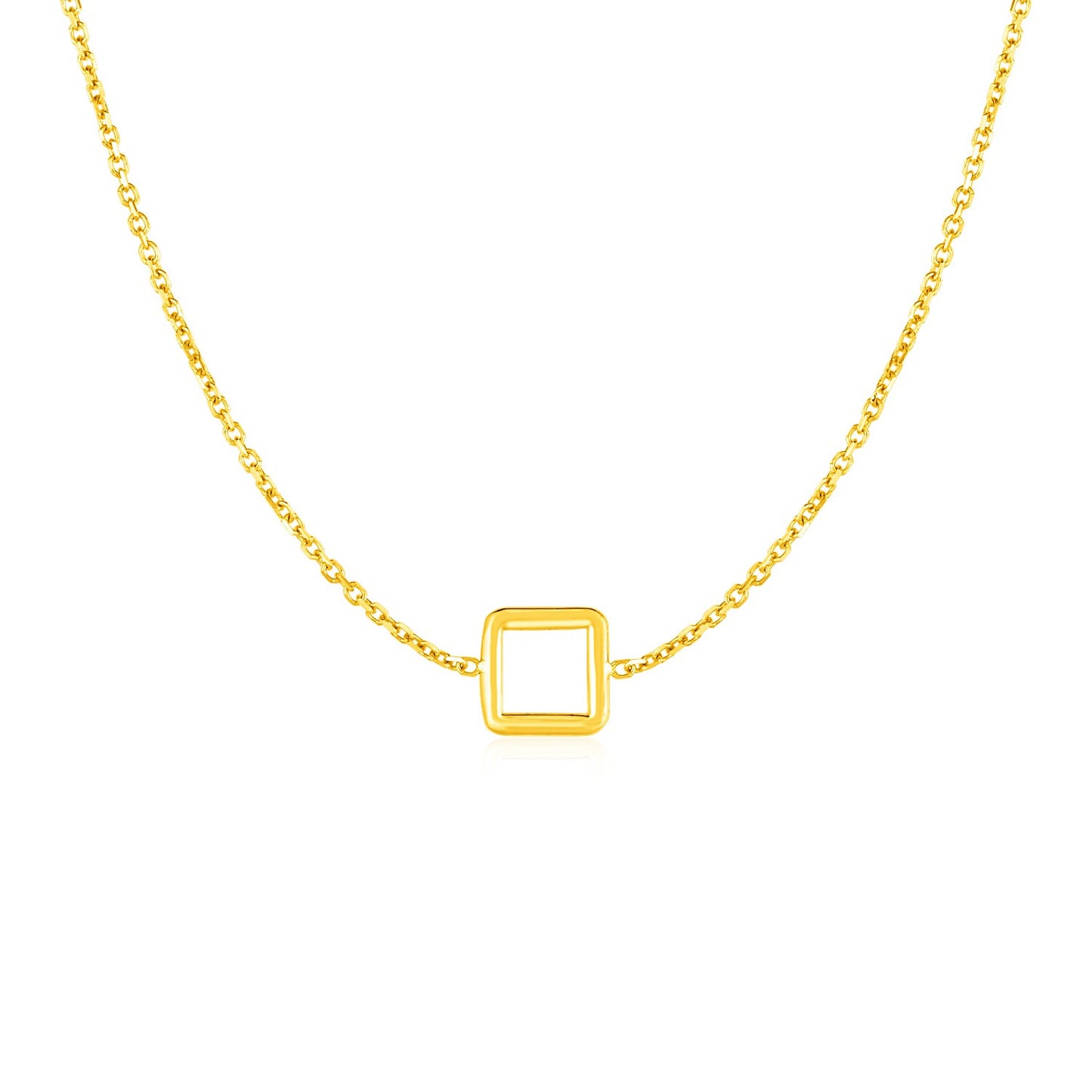 14k Yellow Gold Necklace with Petite Open Square Pendant