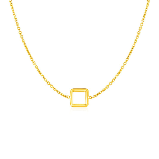 14k Yellow Gold Necklace with Petite Open Square Pendant