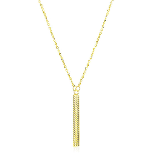 14k Yellow Gold Textured Cylinder Pendant Chain Necklace