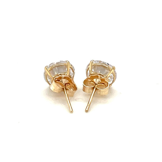 14k Yellow Gold Stud Earrings with White Hue Faceted Cubic Zirconia