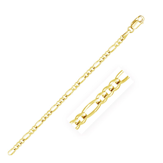 3.0mm 10k Yellow Gold Solid Figaro Chain