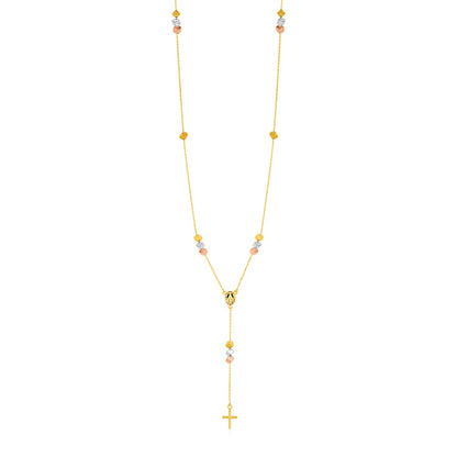 14k Tri Color Gold Rosary Style Necklace