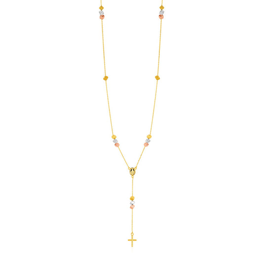 14k Tri Color Gold Rosary Style Necklace