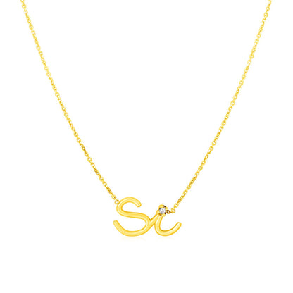 14K Yellow Gold Si Necklace with Diamond