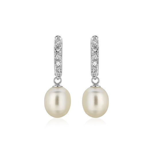 Sterling Silver Earrings with Freshwater Pearls and Cubic Zirconias