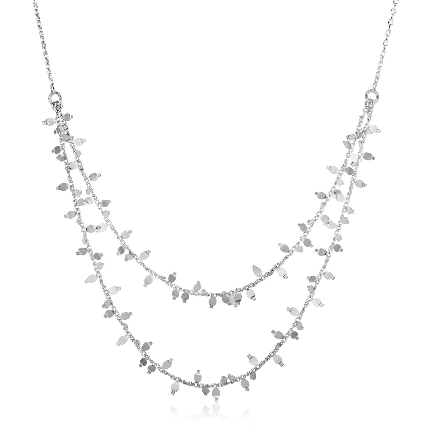Sterling Silver 18 inch Leaf Motif Double Chain Necklace