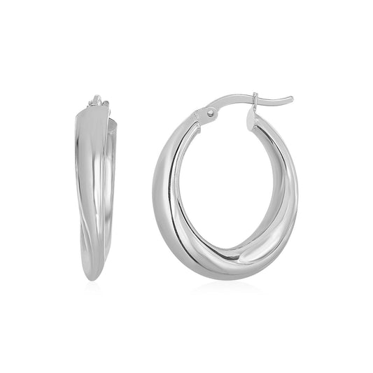 14k White Gold Oval Hoop Earrings