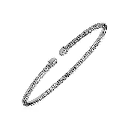 14k White Gold Narrow Cable Textured Bangle