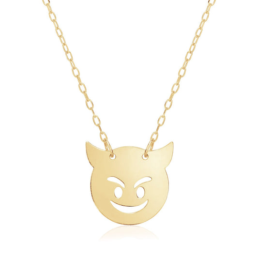 14k Yellow Gold Necklace with Devil Emoji Symbol