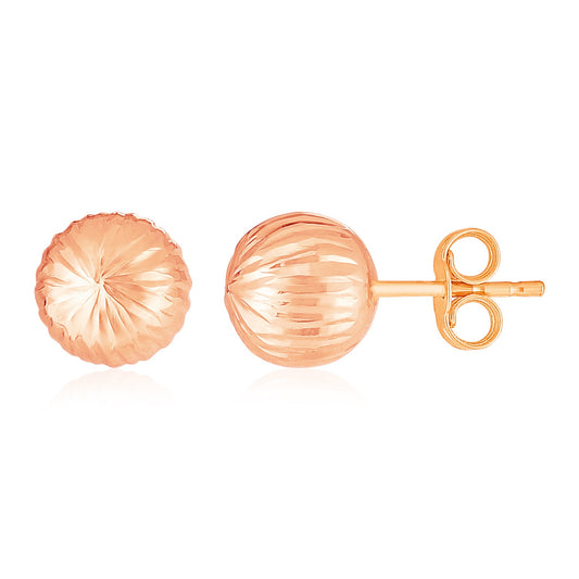 14K Rose Gold Ball Earrings with Linear Texture