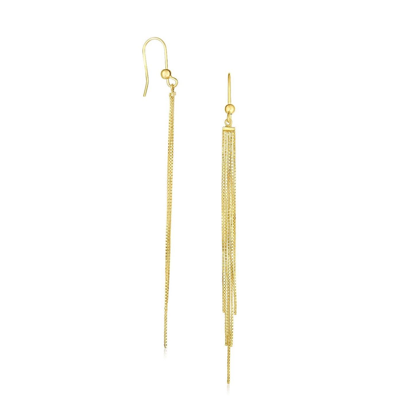 14k Yellow Gold Multiple Asymmetrical Chain Drop Earrings