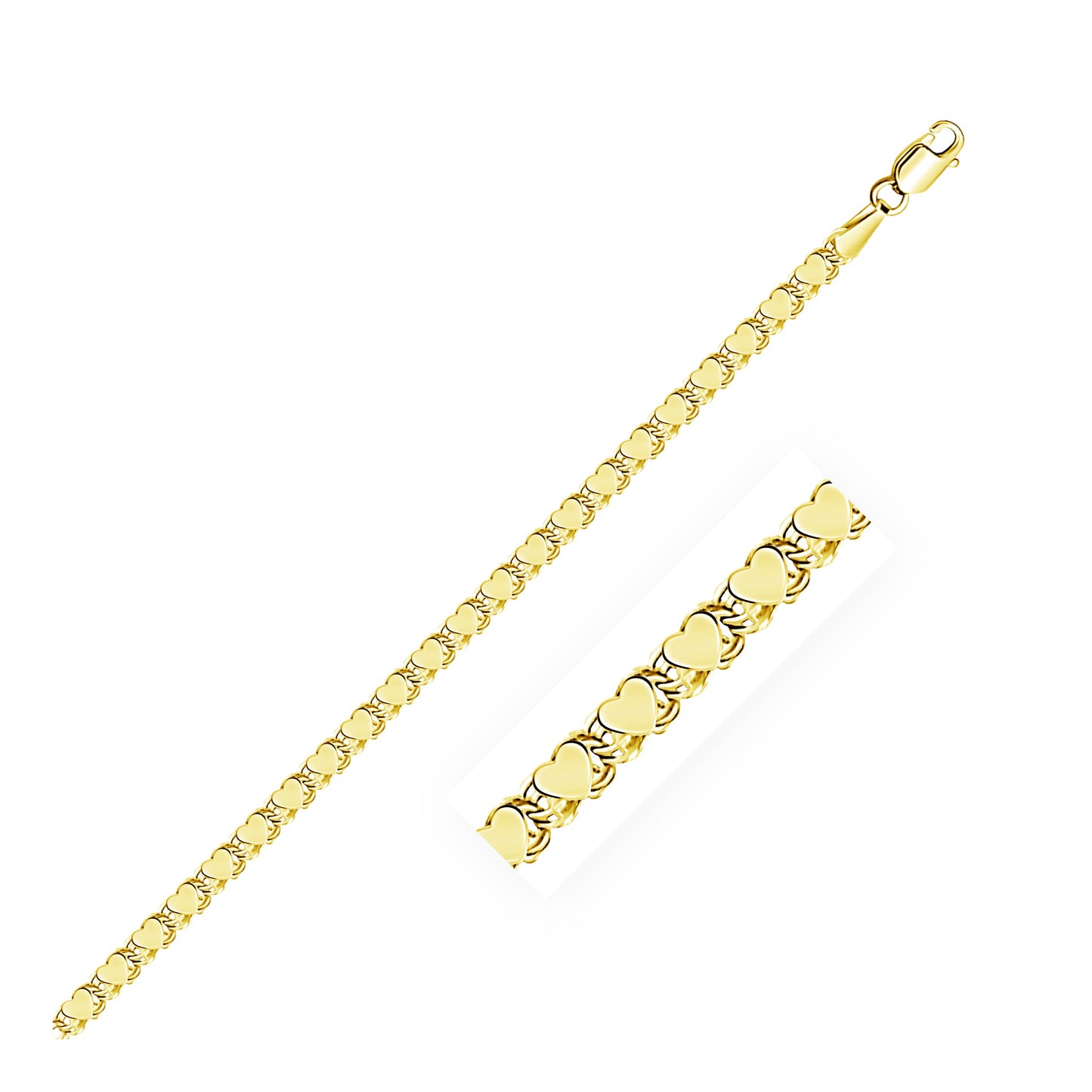 2.9mm 14k Yellow Gold Heart Bracelet