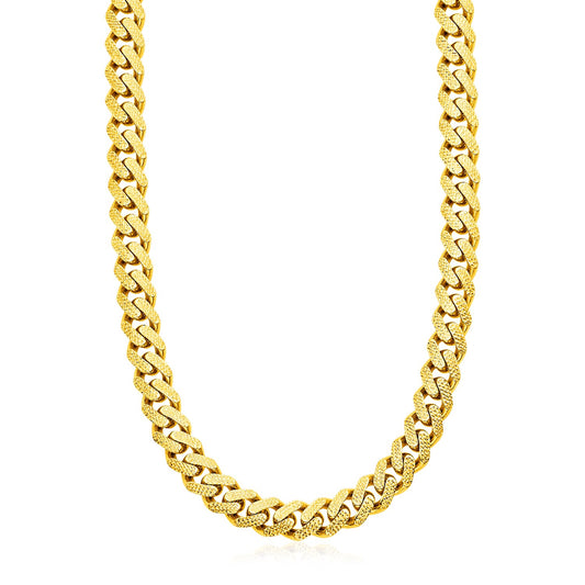 14k Yellow Gold Miami Cuban Chain Necklace with White Pave