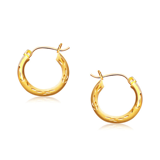 14k Yellow Gold Fancy Diamond Cut Hoop Earrings (5-8 inch Diameter)