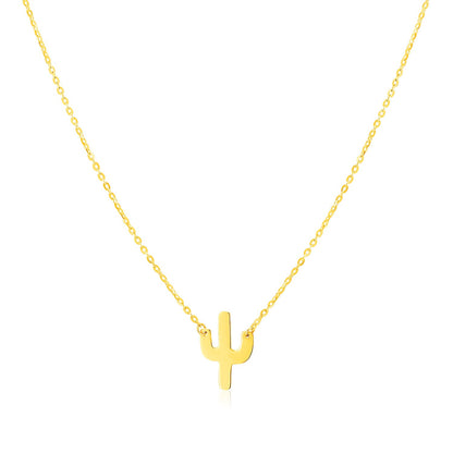 14K Yellow Gold Necklace with Cactus