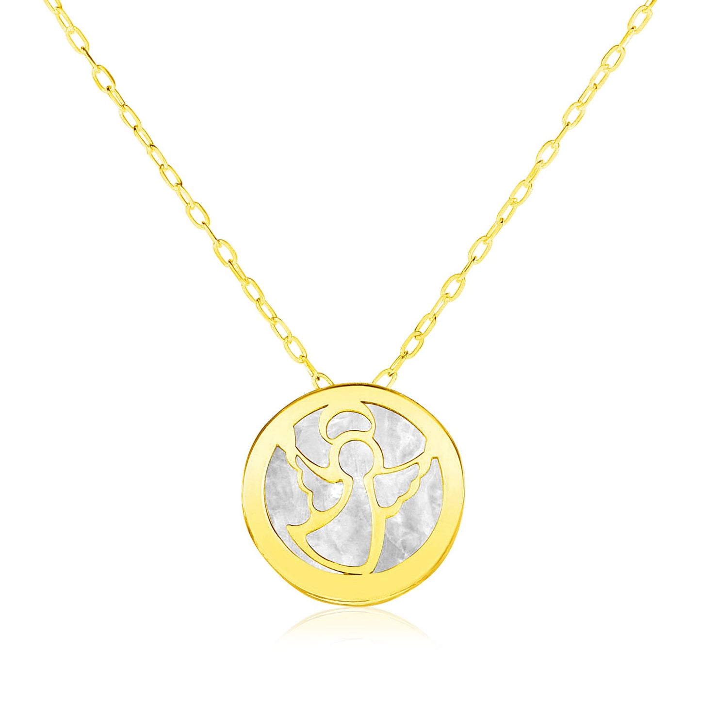 14k Yellow Gold Necklace with Angel Symbol in Mother of Pearl