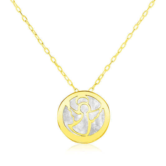 14k Yellow Gold Necklace with Angel Symbol in Mother of Pearl
