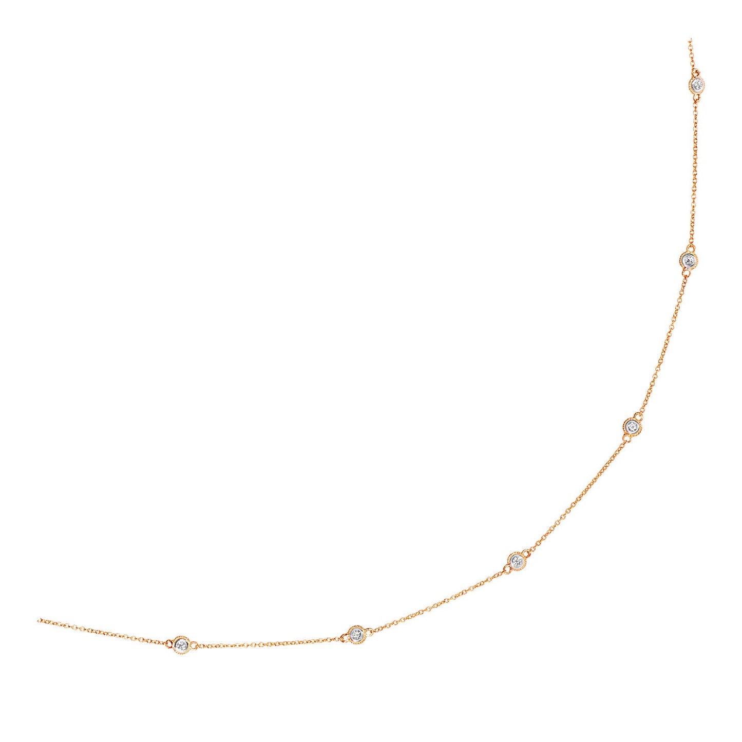 14k Rose Gold Station Necklace with Round Diamonds