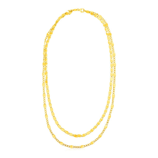 14K Yellow Gold  Two Strand Necklace with Polished Oval Links