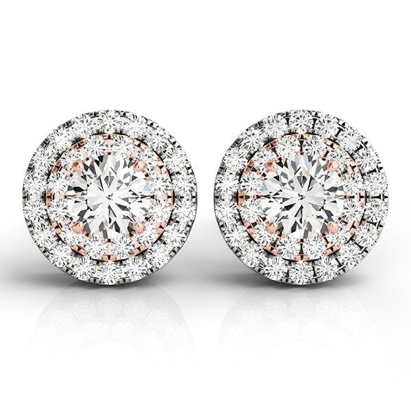 14k White and Rose Gold Round Halo Diamond Earrings (3-4 cttw)