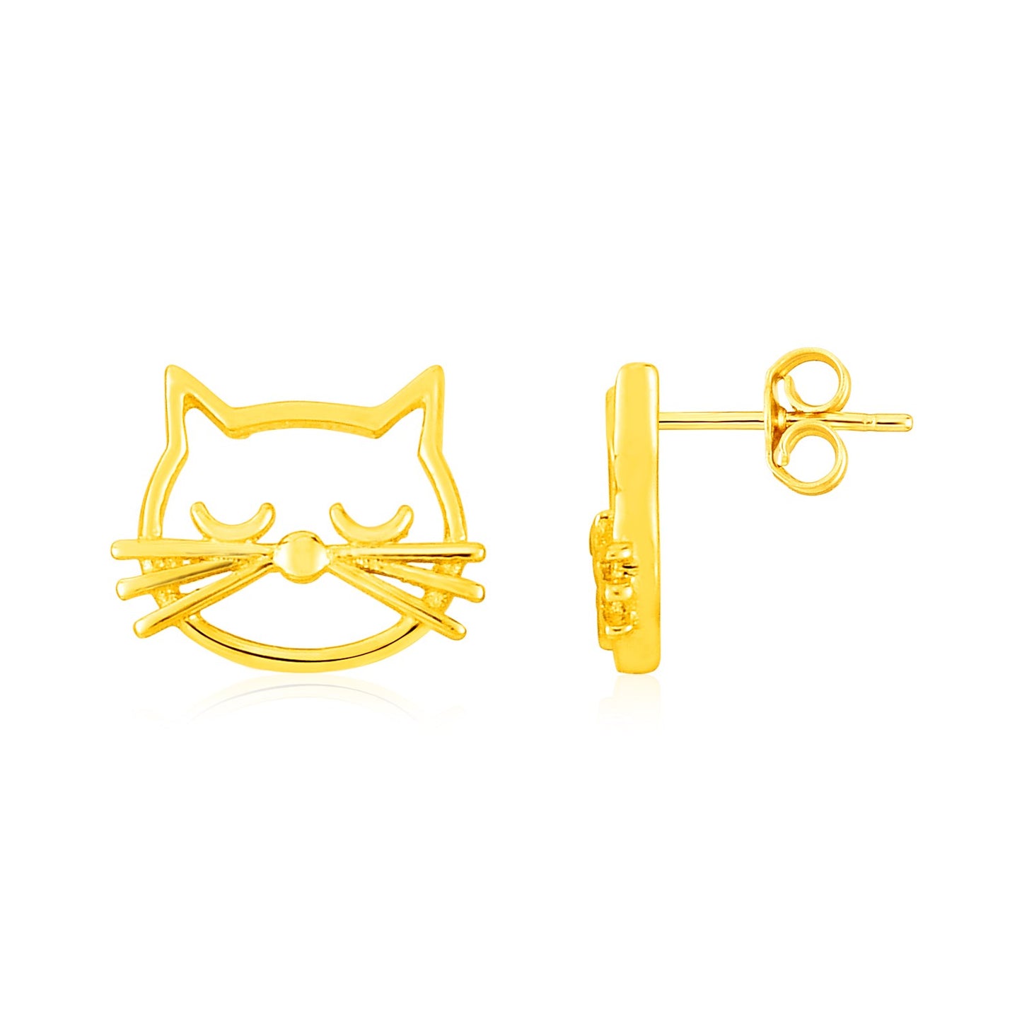 14K Yellow Gold Cat Head Earrings