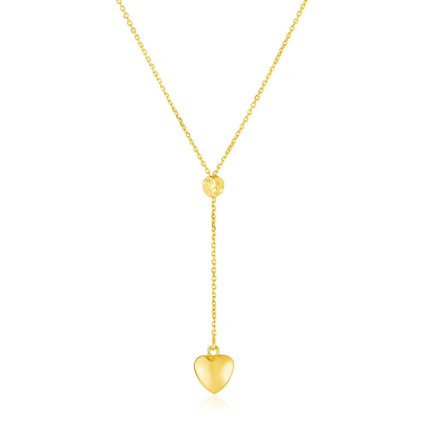 14k Yellow Gold Lariat Style Necklace with Heart
