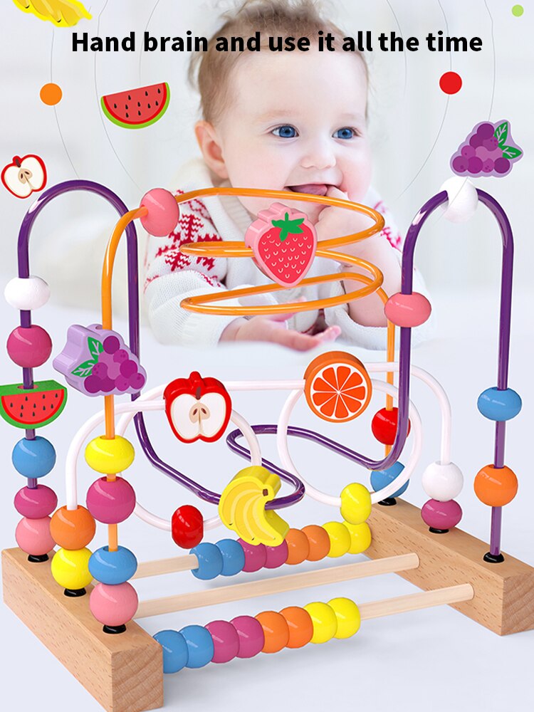 Baby Montessori Educational Toy Wooden Circles Bead Wire Maze Roller Coaster Abacus Puzzle Toys 3+ Kids Early Education Toy Gift