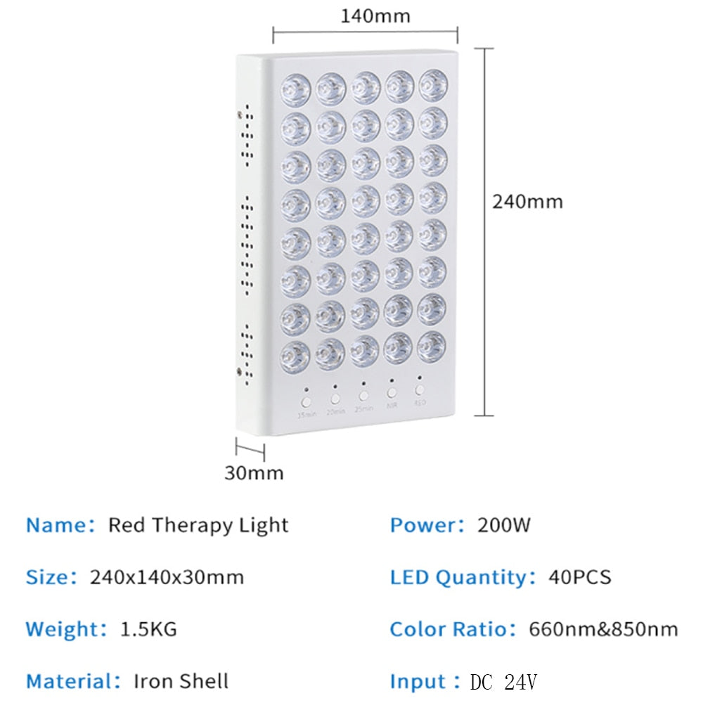 New 200W 660nm Red Light Therapy Panel 850nm Near-infrared LED Therapy Light Device for Skin Pain Relief / Red LED Lights.