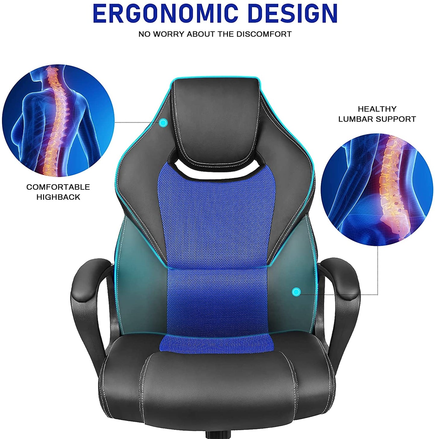 BASETBL Game Office Chair Desk Gaming Chair Ergonomically Leather Adjustable Racing Chair Tasks Swivel Executive Computer Chair