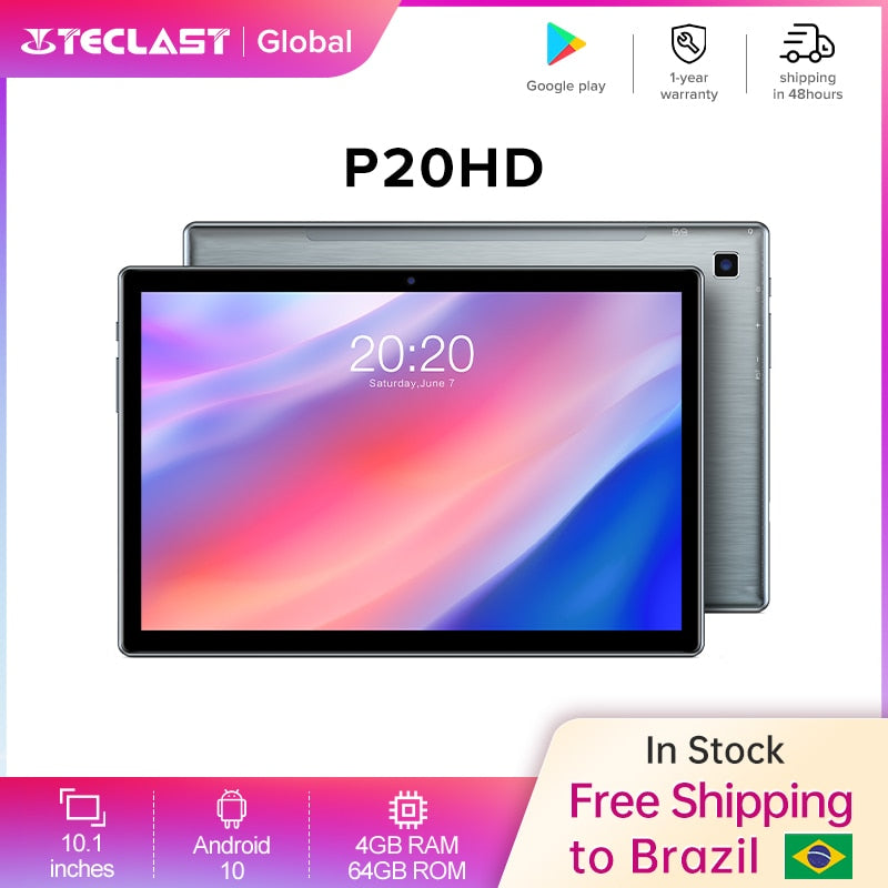 Teclast P20HD 10.1 Inch Tablet Android 10 1920x1200 Octa Core 4GB RAM 64GB ROM Dual 4G Phablet AI Speed-up Tablets PC Dual Wifi