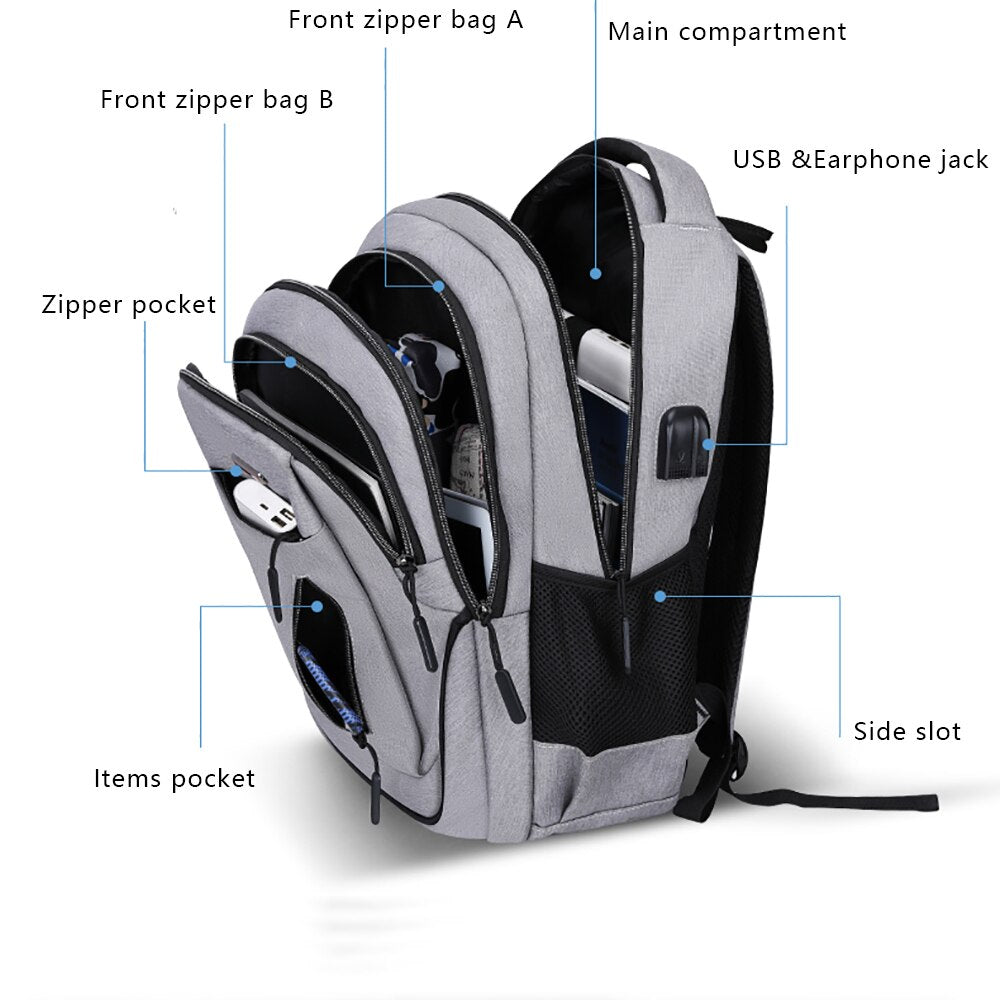 Large Capacity Backpack Men Laptop Backpacks 15.6 Oxford Black Solid Big High School Bags Teen College Boy Gril Student Backpack.