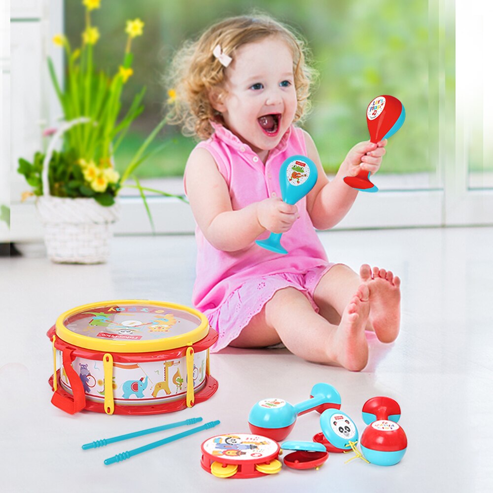 Fisher Price Children's Rattle Drum Toys Set Infant Musical Instrument Toys 5pcs Early education toys Gfit