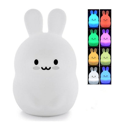 Rabbit LED Night Light Touch Sensor Remote Control 9 Colors Dimmable Timer Rechargeable Silicone Bunny Lamp for Kids Baby Gift.