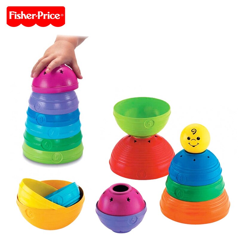 Original Fisher-price Stack-n-Roll Cups Toddler Stacking Toy Layered Bowl Building Baby Toys for Children Develops Kid Education